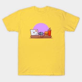 Laptop, Pizza And Headphones Cartoon Vector Icon Illustration T-Shirt